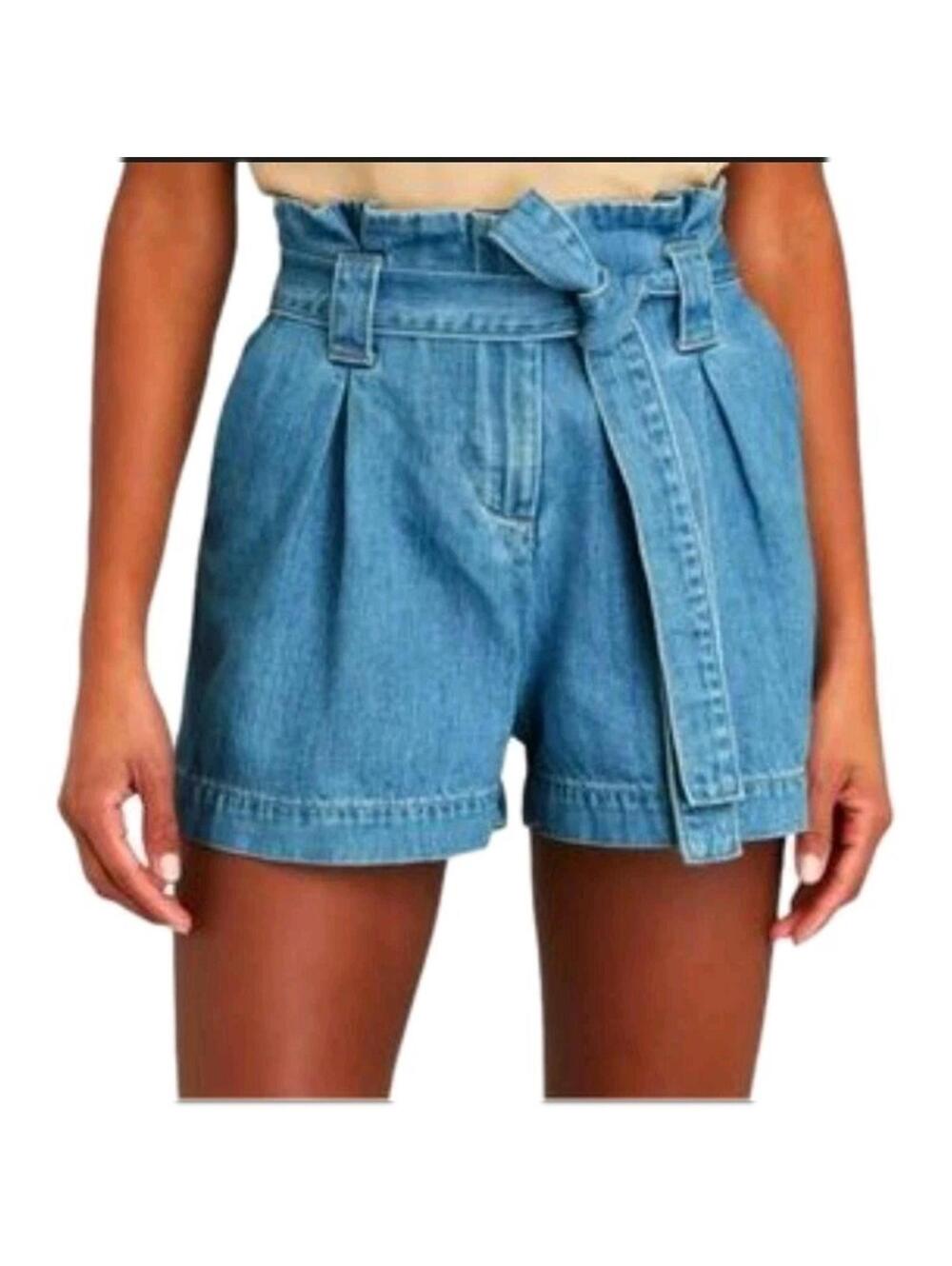 L'Agence Shorts Womens Blue Hillary Paperbag Belted High Rise Denim SZ 26